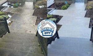 Concrete driveway power washing before and after Vancouver